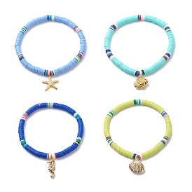 4 pcs 4 ensemble de bracelets de cheville extensibles faits à la main en argile polymère, bracelets de cheville empilables pour femme