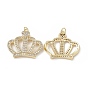 Brass Micro Pave Cubic Zirconia Pendants, with Jump Ring, Crown with Heart Charm