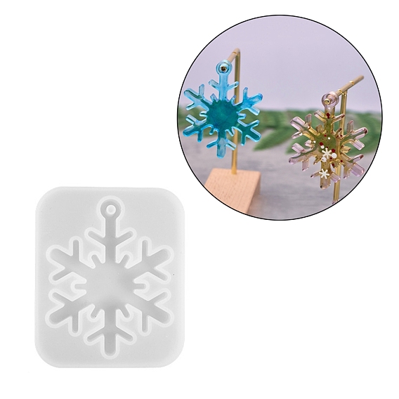 Thème de noël bricolage pendentif flocon de neige moules en silicone, moules de résine, pour la fabrication de bijoux en résine uv & résine époxy