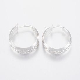 304 Stainless Steel Hoop Earrings, with Rhinestone