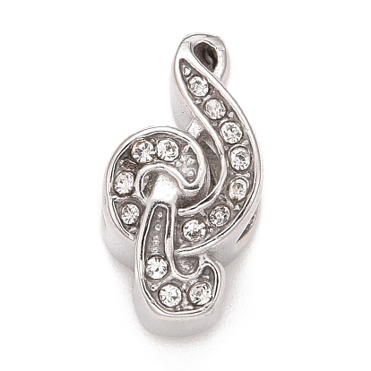 304 acier inoxydable perles européennes, avec strass cristal, Perles avec un grand trou   , note de musique