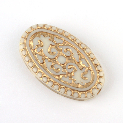 Oval Plating Acrylic Beads, Golden Metal Enlaced, 21x13x4mm, Hole: 1.5mm, about 592pcs/500g