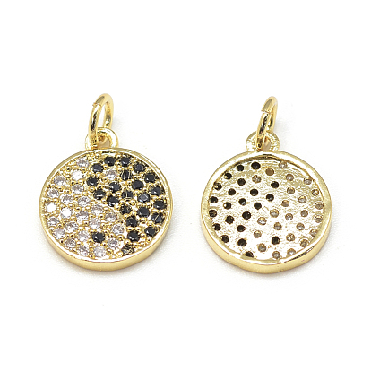 DIY Brass Micro Pave Cubic Zirconia Charms, Flat Round with Yin Yang