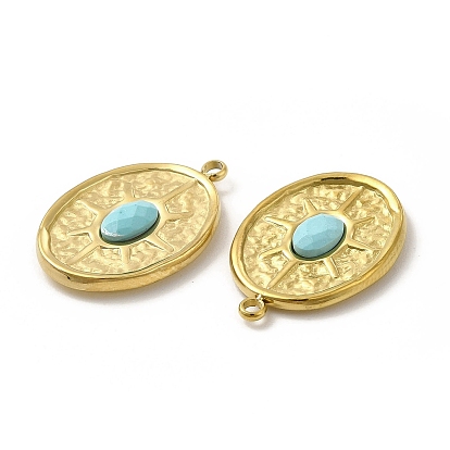 Natural Gemstone Pendants, Faceted Oval Charms, with Vacuum Plating Real 18K Gold Plated 201 Stainless Steel Findings