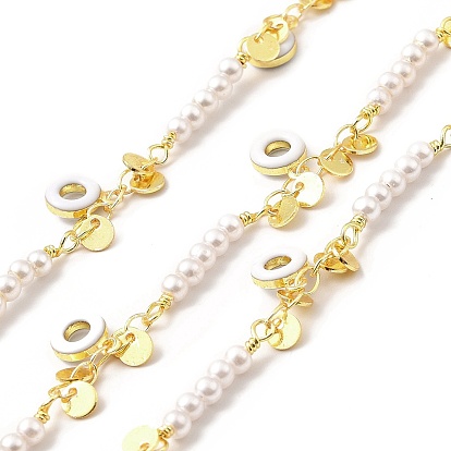 Cadenas hechas a mano perlas de perlas de vidrio, con colgantes de donut de esmalte de latón, soldada, con carrete, sin plomo y cadmio