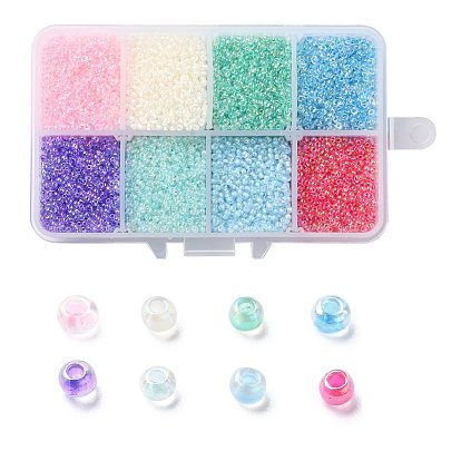 200G 8 Colors 12/0 Grade A Round Glass Seed Beads, Transparent Inside Colours, AB Color Plated
