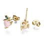 Brass Micro Pave Cubic Zirconia Stud Earrings, with Cat Eye and Ear Nuts, Cadmium Free & Nickel Free & Lead Free, Heart, Pink