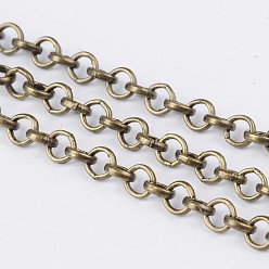 Iron Rolo Chains, Belcher Chain, Unwelded, Round, with Spool, 4x1mm, about 164.04 Feet(50m)/roll