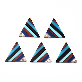 Resin & Walnut Wood Pendants, with Gold Foil, Triangle Charms