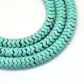 Turquoise synthétique brins de perles de pierres précieuses, bord ondulé, teint