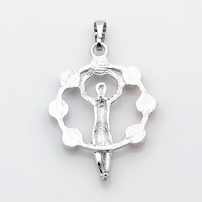 Platinum Plated Alloy Gemstone Pendants, Yoga Chakra Jewelry, Flat Round with Human