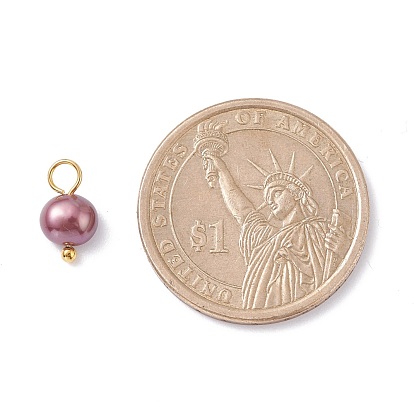 Natural Cultured Freshwater Pearl Charms, with Golden Brass Ball Head pins, Oval