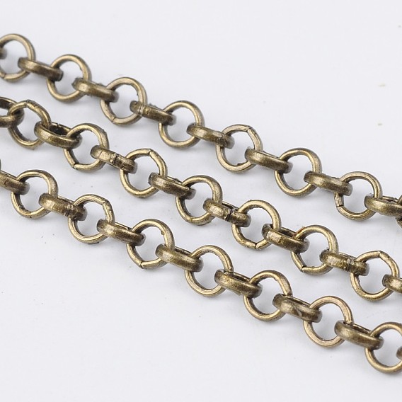 Iron Rolo Chains, Belcher Chain, Unwelded, Round, with Spool, 4x1mm, about 164.04 Feet(50m)/roll