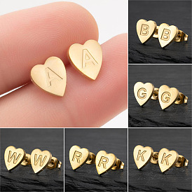 Retro Stainless Steel Geometric Heart Earrings with 26 English Letters
