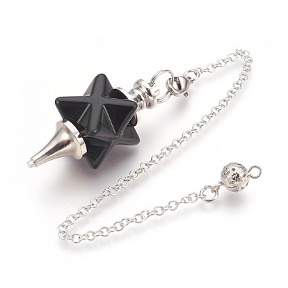 Pendules de radiesthésie en pierres précieuses, avec les accessoires en laiton de tonalité de platine, Merkaba Star