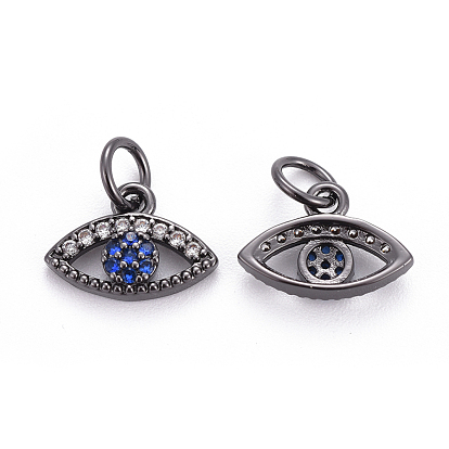 Brass Micro Pave Cubic Zirconia Charms, with Jump Rings, Evil Eye, Colorful