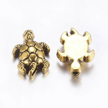 Tibetan Style Alloy Beads, Tortoise, Cadmium Free & Lead Free, 12.5x9x4mm, Hole: 1mm, about 1049pcs/1000g