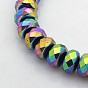 Electroplate Non-magnetic Synthetic Hematite Beads Strands, Faceted Rondelle, 10x6mm, Hole: 1mm, about 67pcs/strand, 15.7 inch