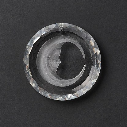 Transparent Glass Pendants, for Chandelier Crystal Hanging Pendants, Faceted, Flat Round with Moon