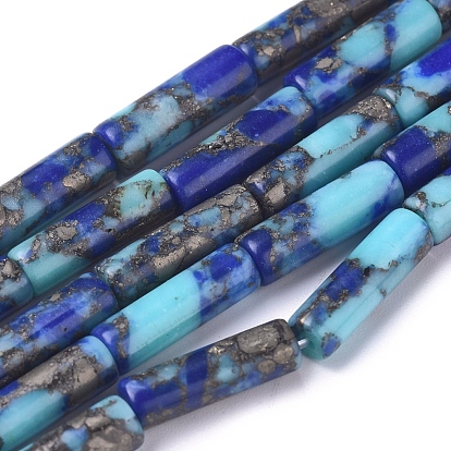 Brins de perles turquoise et lapis-lazuli en or synthétique assemblés, colonne