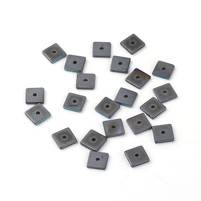 Electroplated Non-magnetic Synthetic Hematite Beads Strands, Half Plated, Square Heishi Beads, Thin Slice Beads