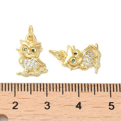 Rack Plating Brass Micro Pave Cubic Zirconia Pendants, with Jump Ring, Long-Lasting Plated, Lead Free & Cadmium Free, Owl Charm