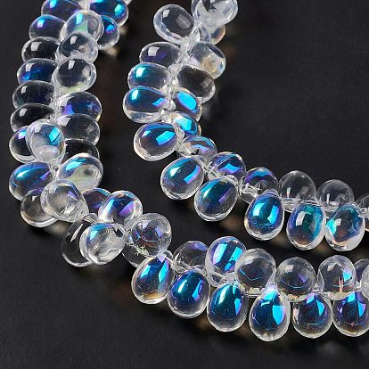 Electroplate Glass Beads Strands, Top Drilled Beads, AB Color Plated, Teardrop