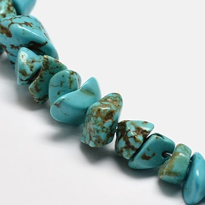 Copeaux synthétiques perles turquoise brins, teint, 5~8x5~8mm, Trou: 1mm, 34 pouce