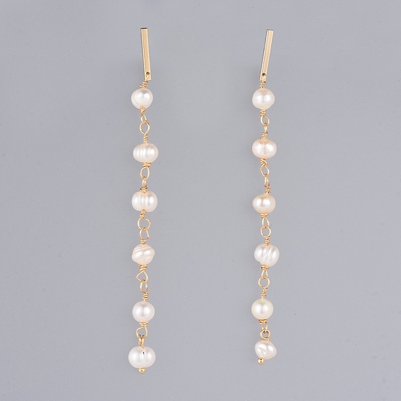 Studs Earring, with Natural Freshwater Pearl and Brass Findings