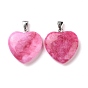 Natural Quartz Pendants, Heart Charm, with Platinum Plated Brass Bails, Dyed