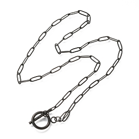Unisex Vacuum Plating 304 Stainless Steel Paperclip Chain Necklaces, with Toggle Clasps