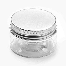 Récipients de perle en plastique transparent, avec couvercle en aluminium, colonne, platine