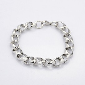 304 Stainless Steel Curb Chain Twisted Chain Bracelets, with Lobster Claw Clasps, 8-5/8 inch(220mm), 10x8mm