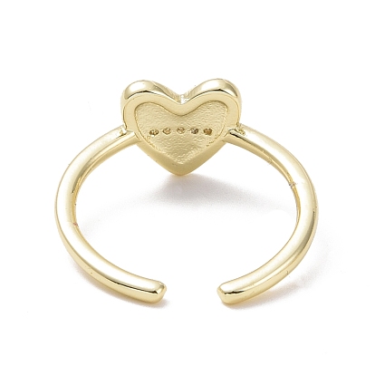 Clear Cubic Zirconia Heart Open Cuff Ring, Brass Jewelry for Women, Cadmium Free & Lead Free