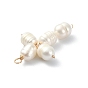 Natural Cultured Freshwater Pearl Rice Pendants, Cross Charms with Brass Beads, Lead Free & Cadmium Free & Nickel Free