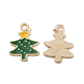 Alloy Enamel Pendants, Christmas Tree Charms, Light Gold