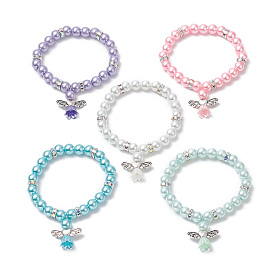 Bracelets en perles d'imitation de verre, bracelets pendentif ange en alliage pour femmes