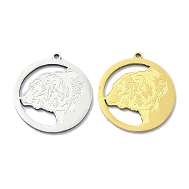 201 Stainless Steel Pendants, Laser Cut, Flat Round with Bear Charm