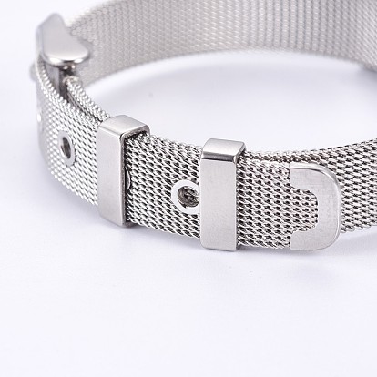 Unisexes 304 bracelets bracelet en acier inoxydable de bracelet, avec breloques coulissantes en laiton à micro-pavé de zircons cubiques, abeille