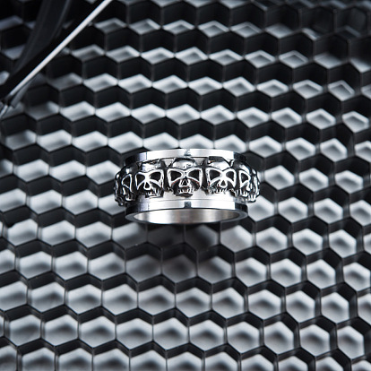 Вращающееся кольцо из нержавеющей стали с черепом, Кольцо-спиннер для снятия стресса в стиле панк для мужчин и женщин