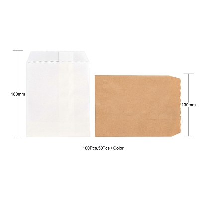 100Pcs 2 Colors White & Brown Kraft Paper Bags, No Handles, Food Storage Bags