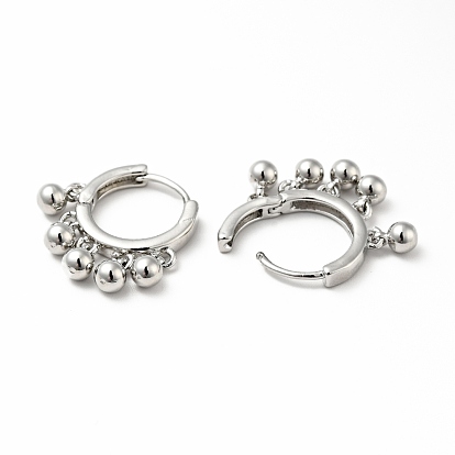 Brass Round Beads Dangle Hoop Earrings for Women, Lead Free & Cadmium Free