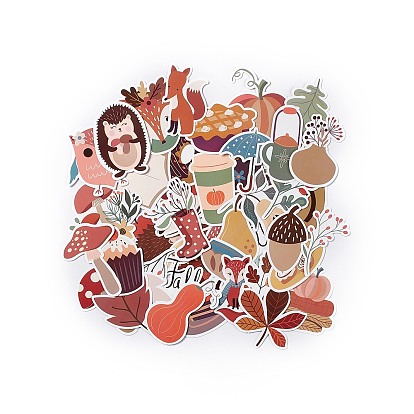 50Pcs Autumn Theme Cartoon Paper Sticker Label Set, Adhesive Label Stickers, for Suitcase & Skateboard & Refigerator Decor, Mixed Patterns