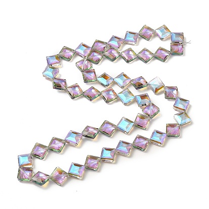 Transparent Electroplate Glass Beads Strands, Faceted, Half Plated, Rhombus