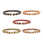 Natural Wood Round Beads Stretch Bracelet, Non-magnetic Synthetic Hematite Heart Beads Energy Power Bracelet for Women