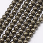 Chapelets de perles pyrite naturelles , ronde, 6mm, Trou: 1mm