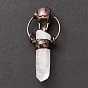 Natural Quartz Crystal Big Pendants, Rock Crystal, with Red Copper Tone Tin Findings, Lead & Nickel & Cadmium Free, Bullet