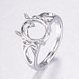 Adjustable Brass Finger Ring Components, 4 Claw Prong Ring Settings, with Cubic Zirconia, Long-Lasting Plated, Oval