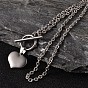 Coeur jour 304 colliers de lariat acier inoxydable valentine, avec des chaînes de câbles texturées et des pinces à genouillère, 17.1 pouce (43.5 cm)