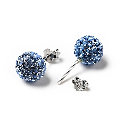Gifts for Her Valentines Day 925 Sterling Silver Austrian Crystal Rhinestone Ball Stud Earrings for Girl, Round